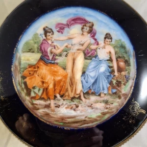 Risque 3 Maidens at Stream Kobalt Schmuck Schmuck Schmuck Eitelkeit verspiegelt Porzellan Box - Bild 1 von 14