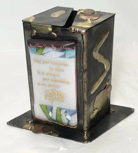 Vintage Gary Rosenthal Hebrew Metal & Glass Tzedakah Pushke Jewish Charity Box - Picture 1 of 12