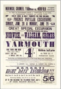 Railway Postcard GNR East Anglia Holiday Excursion Poster c1900 Great Northern - Picture 1 of 1