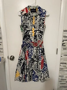 Samantha Sung Audrey #2 handbemalt abstrakter Druck ärmellos Kragen Kleid - Bild 1 von 11