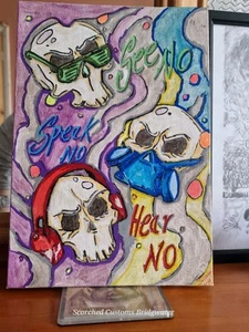 See No Speak No Hear No Original Painting Signed By Artist - Picture 1 of 1