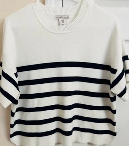 Top de manga corta mediana sinceramente Jules blanco con rayas azul marino para mujer - Imagen 1 de 5