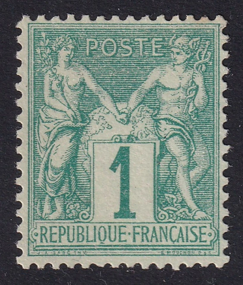 FRANCE 1876 Peace & Commerce 1c Green SG 212 Mint no gum - Image 1 of 1