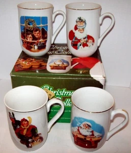 1985 NORMAN ROCKWELL MUSEUM SET OF 4  CHRISTMAS MUGS, MADE IN JAPAN MIB - Picture 1 of 4