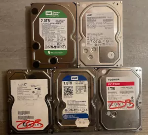 lot de 5 disques dur 3.5 pouces, fonctionnels en Prudence, 2 x 2 to + 3 x 1 to - Photo 1/3