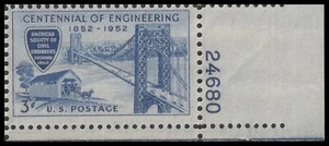 US 1012 Engineering 3c Plate Single LR 24680 MNH 1952 - Bild 1 von 1