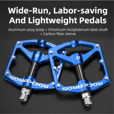 ROCKBROS Pedales de Bicicleta de Carretera Planos 9/16 MTB Pedales de Bicicleta Carbono 3 Rodamientos Sellados Foto 1 de 4