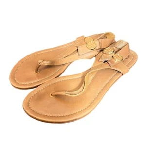 TORY BURCH Minnie sandali slingback tanga da viaggio taglia 8 M pelle marrone royal - Foto 1 di 8
