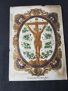 Heiligenbild Antik , Jesus am Kreuz , Prägebild , ca. 1900 , Größe 24 x 33 cm. - Bild 1 von 4