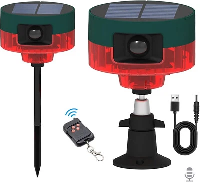 Solar Motion Sensor Alarm Waterproof Infrared 130dB Siren Dog Bark Strobe Light