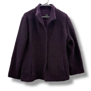 Eileen Fisher cappotto misto lana donna taglia large viola scuro giacca corta - Foto 1 di 10