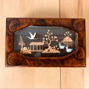 Vtg Asian Lacquer Jewelry Box Handmade Sculptured Cork Carving Art 6 x 4 x2" NEW - Picture 1 of 6