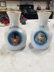 Vintage James E Bean Vinegar and Oil Bottles 5.75" Tall 3D Dogs 1977 Kitchen - Picture 1 of 6