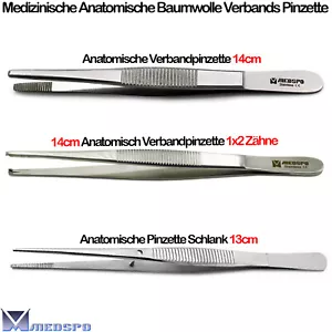 Medizin Pinzette Anatomische Verband Pinzette Baumwolle 1x2 Zähne Schlank Zange - Bild 1 von 15