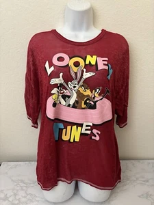 Vintage Looney Tunes Girls Shirt Size XL 16-18 Red Semi Sheet Short Sleeve A2 - Picture 1 of 4