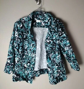 Christopher & Banks Aqua Blue Rose Ruffle 3/4 Sleeve Jacket Blazer Medium - Picture 1 of 3