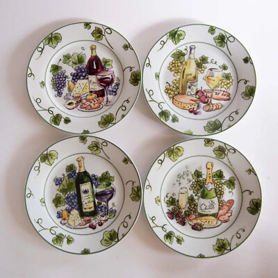 Set of 4 Godinger & Co Wine & Cheese Theme Dessert Salad Appetizer Plates Foto 1 de 4
