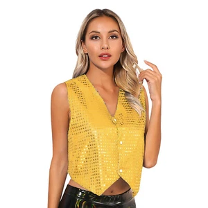 Women's Shiny Sequin Vest Stylish Waistcoat Sleeveless Party Dance Costume - Picture 1 of 51