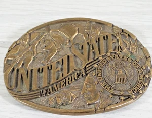 Hebilla de cinturón de latón vintage de EE. UU. por ADM Estados Unidos de América Hebilla patriótica - Imagen 1 de 3