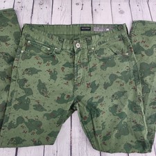 Bullhead Denim Co. Mens Slim Skinny Jeans Green Camo Zip Fly Mid Rise 32x32