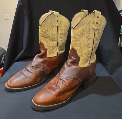 Old West CW2552V Size 6 Youth Cowboy Boots Leather Upper Brown & Cream EXCELLENT - Image 1 of 4