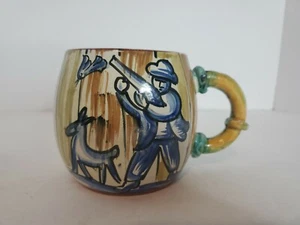 Vintage Hand Painted Coffee Mug Jumbo Italy 202 Pottery Hunter and Dog - Picture 1 of 7