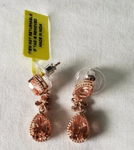 Neu mit Etikett Morganique Quarz Fleur-de-lis Ohrhänger Roségold Vermeil über Sterling - Bild 1 von 5