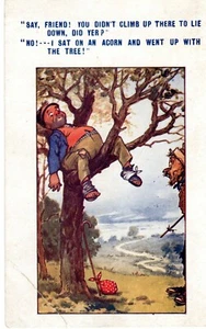 HUMOR CARD (19XX) "Did You Climb Up There No I Sat On An Acorn" (Blacks) - Picture 1 of 2