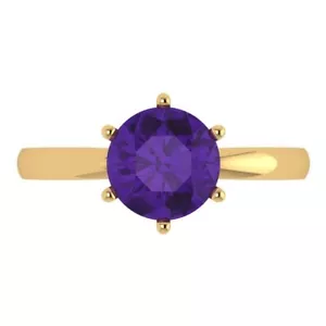 2 ct Round Cut Amethyst Designer Statement Bridal Classic Ring 14k Yellow Gold - Picture 1 of 11