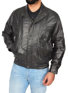 Gentlemens Bomber Soft Black Leather Jacket Classic Blouson Comfort Fit Coat NEW - Picture 1 of 11