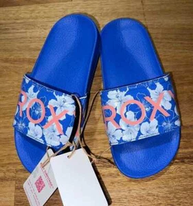 NEW WITH TAGS GIRLS ROXY SLIPPY BLUE & WHITE SLIDES SIZE 1 - Bild 1 von 4