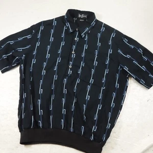 Camisa Pullover Vintage Alan Stuart Para Hombre Grande Azul Tejido Cuello Abuelo - Imagen 1 de 10