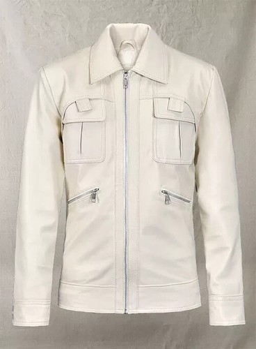 OFF WHITE Giacca pelle uomo bianco sporco vera pelle di agnello moto slim fit biker jacket