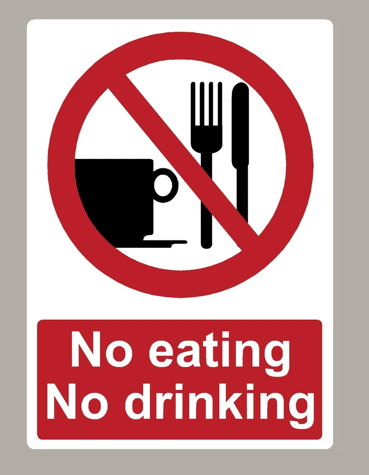 STICKEROLOGY NO EATING NO DRINKING STICKER SIGN CHOOSE SIZE STANDARD OR GLASS STICKER