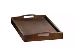 Holztablett mit Frühstück mit Griffen 25 x 35 cm massiv braun - Bild 1 von 6