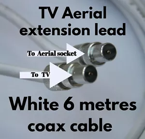 6m Metres quality RF Coax white TV Aerial Cable Television Extension Fly Lead. - Picture 1 of 7