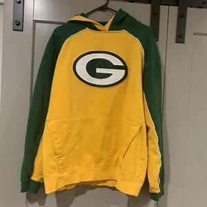 Vtg Green Bay Packers Reebok Mens Hoodie Sweatshirt Green & Gold Pockets M - Picture 1 of 6