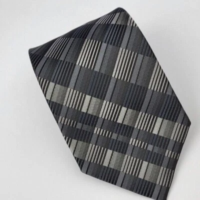 John Ashford Polyester Tie Gray Black Geometric Men Necktie 57 x 3.25 - Image 1 of 4