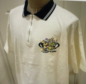 Vtg 90s White Looney Tunes Characters 1/4 Zip Cotton Polo Shirt Adult M - Picture 1 of 8