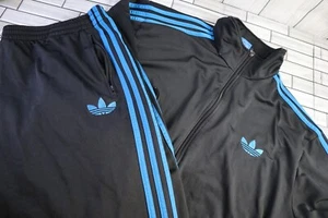 Adidas schwarz blau 3 Streifen Trainingsanzug Trefoil Herren 2XL Jacke Hose Firebird Y2K - Bild 1 von 15