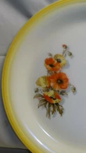 Edwin M. KNOWLES China USA Vintage CHOP PLATE 12" Orange FLOWERS Yellow Border - Picture 1 of 5