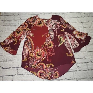 Est. 1946 Women's Size XS Burgundy Paisley Blouse With Bell Sleeves - Picture 1 of 7