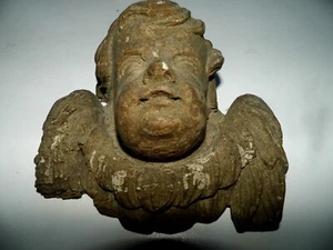 KUNSTSKULPTUR HOLZ ANTIKE SKULPTUR CHERUBIN FLÜGEL EPOCHE LOUIS XIV SEHR SELTEN - Bild 1 von 8