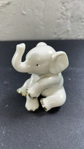 Vtg Lenox Porcelain Baby Elephant Figurine *Trunk Up!* Gold Trim Ring Holder - Picture 1 of 5