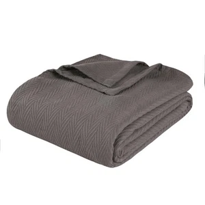 Queen Charcoal Cotton Woven Chevron Blanket - Picture 1 of 11