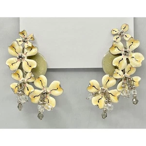 Lunch At The Ritz Enamel "DOGWOOD BRANCH" Statement Clip Earrings RARE!!! - Picture 1 of 10