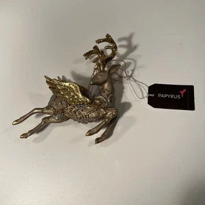 Adorno de Navidad Papiro Saltando Reno Alas Doradas - Imagen 1 de 2