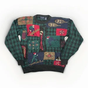 Vintage handgestrickt Northern Isles Pullover Winter Skifahren Weihnachten Fischer Gr. Lg - Bild 1 von 9
