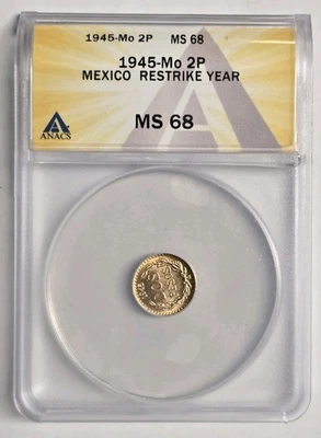 Oro México 1945 2 pesos 0,0482 AGW KM# 461 ANACS MS68 Foto 1 de 2