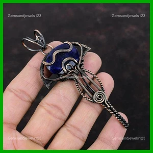 Friendship Day Sale Copper Natural Blue Saphire Daughter Wire Wrapped Pendant - Picture 1 of 6